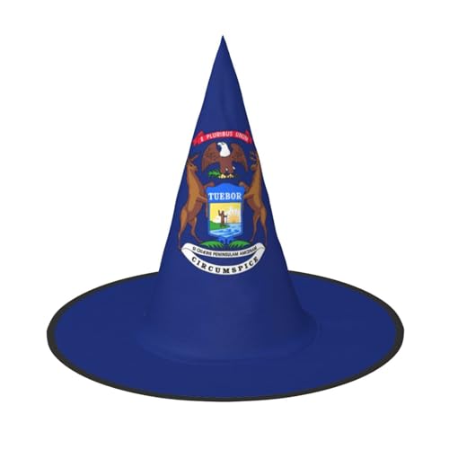 Zhuanyun Michigan State Flag Print Halloween Hut Halloween Kostüm Zubehör Kopfschmuck Party Zubehör Hexenhut von Zhuanyun
