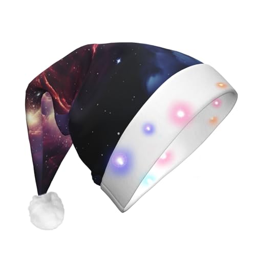 Zhuanyun Nikolausmützen mit Galaxie-Weltraumdruck, Flanell, Weihnachtsmützen mit LED-Lichtern, Nikolausmütze für Kostümpartys Zhuanyun Nikolausmützen mit Galaxie-Weltraumdruck, Flanell, Weihnachtsmützen mit LED-Lichtern, Nikolausmütze für Kostümpartys von Zhuanyun