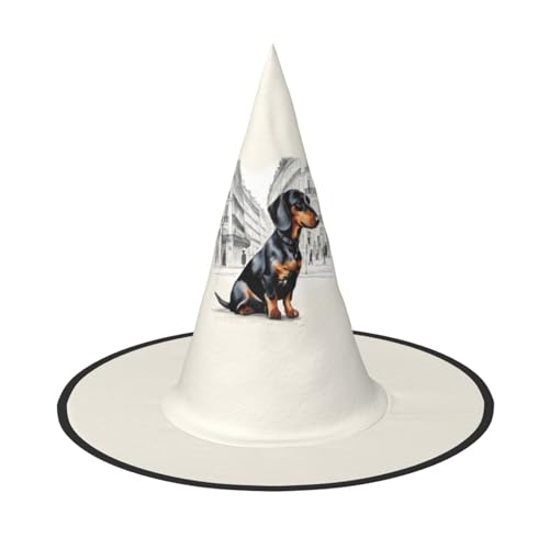Zhuanyun Pariser Dackel-Druck, Halloween-Hut, Halloween-Kostüm, Zubehör, Kopfschmuck, Partyzubehör, Hexenhut von Zhuanyun