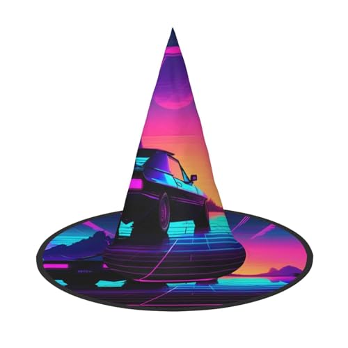 Zhuanyun Retrowave Bilder Druck Halloween Hut Halloween Kostüm Zubehör Kopfschmuck Party Zubehör Hexenhut von Zhuanyun
