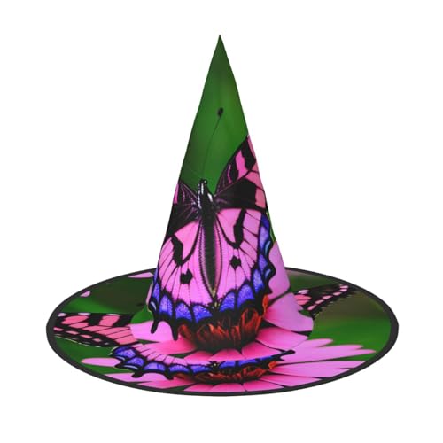 Zhuanyun Rosa Blume lila Schmetterling Druck Halloween Hut Halloween Kostüm Zubehör Kopfschmuck Party Zubehör Hexenhut von Zhuanyun