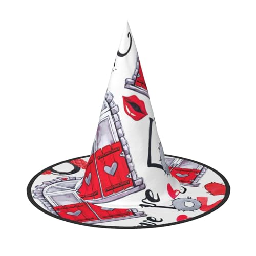 Zhuanyun Roter Herz, Lippen und Liebe, Druck, Halloween-Hut, Halloween-Kostüm, Zubehör, Kopfschmuck, Partyzubehör, Hexenhut von Zhuanyun