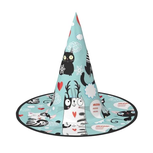 Zhuanyun Schwarz-weiße Katzen Druck Halloween Hut Halloween Kostüm Zubehör Kopfschmuck Party Zubehör Hexenhut von Zhuanyun