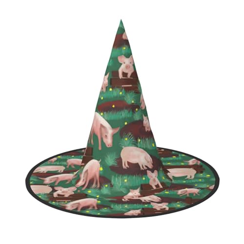 Zhuanyun Schweine im Bauernhof Druck Halloween Hut Halloween Kostüm Zubehör Kopfschmuck Party Zubehör Hexenhut von Zhuanyun