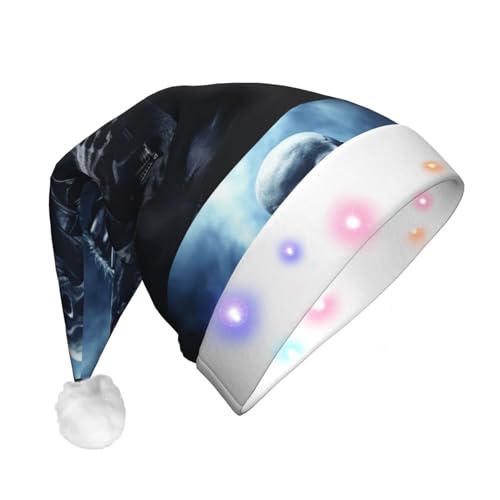 Zhuanyun Skull Rock Roll Skelett Knochen Druck Flanell Nikolausmützen Weihnachtsmützen mit LED-Lichtern Nikolausmütze für Kostümpartys Zhuanyun Skull Rock Roll Skelett Knochen Druck Flanell Nikolausmützen Weihnachtsmützen mit LED-Lichtern Nikolausmütze für Kostümpartys von Zhuanyun