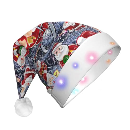 Zhuanyun Weihnachtsmann Schneemann Druck Flanell Nikolausmützen Weihnachtsmützen mit LED-Lichtern Nikolausmütze für Kostümpartys Zhuanyun Weihnachtsmann Schneemann Druck Flanell Nikolausmützen Weihnachtsmützen mit LED-Lichtern Nikolausmütze für Kostümpartys von Zhuanyun