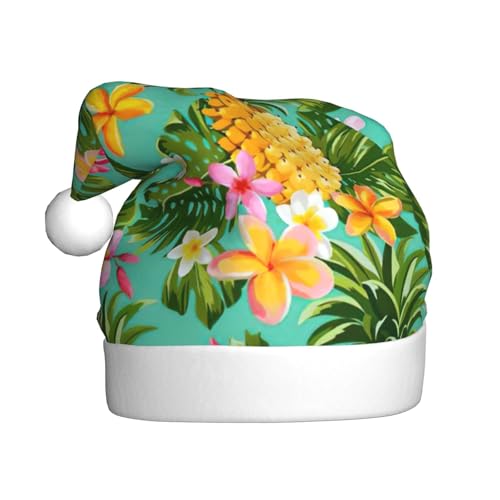 Zhuanyun Weihnachtsmützen mit tropischen Früchten, Ananas, personalisierbar, Weihnachtsmannmütze, kurze Plüsch-Weihnachtsmütze für Erwachsene von Zhuanyun