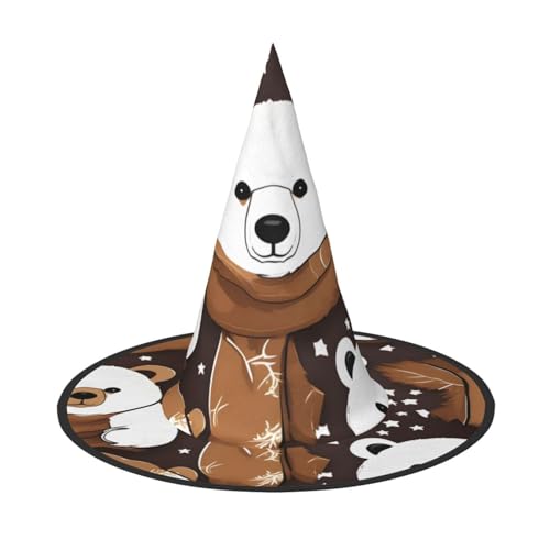 Zhuanyun Weißer Bär, brauner Bären-Druck, Halloween-Hut, Halloween-Kostüm, Zubehör, Kopfschmuck, Partyzubehör, Hexenhut von Zhuanyun