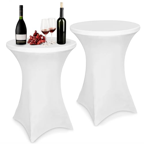 Zhufas 2 Stück Stretch Stehtisch Hussen für Stehtische 80 x 110 cm - Spandex Tischhussen Geeignet für Bistrotische, Geburtstagsfeiern, Hochzeitsbankette, Heimdekoration (Weiß) von Zhufas