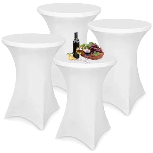 Zhufas 4er-Set Stretch Stehtisch Husse, Spannbare Tischdecke für Stehtisch 80x110 cm, Stretch Stehtisch Husse Weiß Spandex Tischhussen Geeignet für Stehtische und Bistrotische von Zhufas