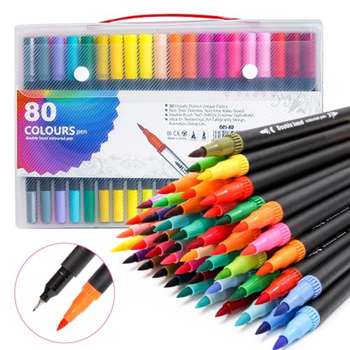Zhufas Dual Brush Pen Set 80 Farben,Pinselstifte Set mit Tragetasche,Filzstifte Doppelseitig,Filzstifte Dicke und Dünne,Stifte für Bullet journal, Kalligraphie, Manga, Malbücher und Handlettering Zhufas Dual Brush Pen Set 80 Farben,Pinselstifte Set mit Tragetasche,Filzstifte Doppelseitig,Filzstifte Dicke und Dünne,Stifte für Bullet journal, Kalligraphie, Manga, Malbücher und Handlettering von Zhufas