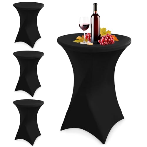Zhufas Stretch Stehtischhusse, 4 Stück Stretch Hussen Stehtische 80 x 110 cm Spandex Stretch Tischhussen Geeignet, Verstärkung im Fußbereich Bügelfrei und Maschinenwaschbar (schwarz) von Zhufas