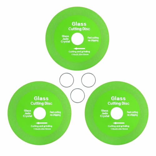 3 Stück 11,4 cm Glas-Trennscheibe für Winkelschleifer, ultradünne Diamant-Trennklingen mit 2,2 cm Dorn ideal für Glas, Fliesen, Kristall, Flaschen & Jade von ZhugtaoDermd
