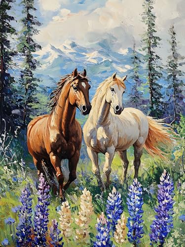 ZhuoFan 5D Diamond Painting für Kinder, Cartoon Diamant Painting Bilder, Edelsteinkunst, Crystal DIY Voller Strass Diamantmalerei Set mit Zubehör für die Wanddeko zu Hause Pferd, 30x40cm von ZhuoFan