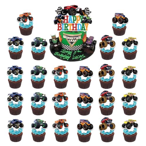 25 Monster Truck Cupcake Tops, Auto Tortendeko, Happy Birthday Cake Topper, Monster Trucks Geburtstag Dekoration, Monster Truck Thema Kuchen Dekoration, Baby Party Dekoration 25 Monster Truck Cupcake Tops, Auto Tortendeko, Happy Birthday Cake Topper, Monster Trucks Geburtstag Dekoration, Monster Truck Thema Kuchen Dekoration, Baby Party Dekoration von Zhuporn
