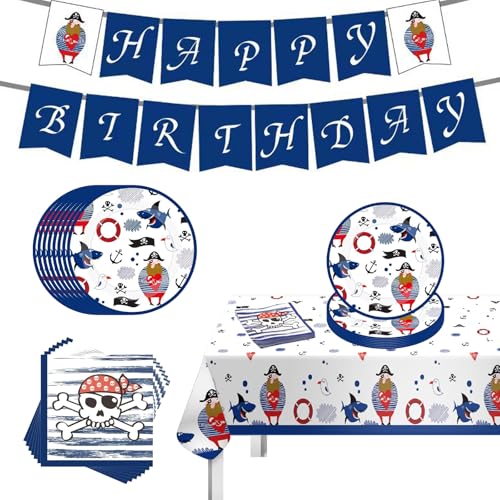 34 Stück Piraten Partygeschirr Set, Piratenschiff Party Pappteller für 16 Gäste, Piraten Partyteller Geburtstag Geschirr mit Tischdecke Pappteller Banner Servietten, für Kindergeburtstag Deko 34 Stück Piraten Partygeschirr Set, Piratenschiff Party Pappteller für 16 Gäste, Piraten Partyteller Geburtstag Geschirr mit Tischdecke Pappteller Banner Servietten, für Kindergeburtstag Deko von Zhuporn