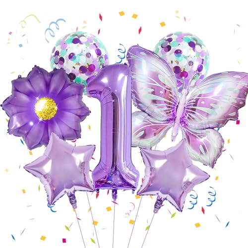 Schmetterlinge Deko 1. Geburtstag Mädchen, Schmetterling Folienballon, Zahlen 1. Geburtstag Deko Lila Ballon, Mädchen Happy Birthday Blumen Stern Luftballons, Ballon Deko für Kinder Mädchen Schmetterlinge Deko 1. Geburtstag Mädchen, Schmetterling Folienballon, Zahlen 1. Geburtstag Deko Lila Ballon, Mädchen Happy Birthday Blumen Stern Luftballons, Ballon Deko für Kinder Mädchen von Zhuporn