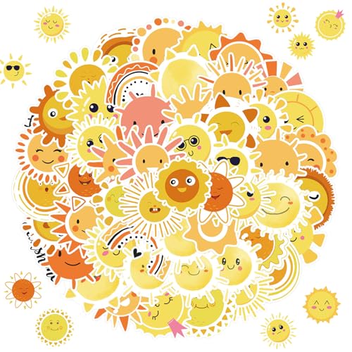 Sonne Aufkleber, 2 X 50 Stück Sun Sticker, Süße Sonne Aufkleber, Sun Sticker Set, Sommer Aufkleber für Kinder, Niedlich Deko für Auto Laptop Skateboard Fahrrad Moped Motorrad Scrapbook von Zhuporn