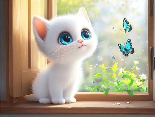Diamond Painting Niedlich Katze Diamant Painting Bilder 5D Diamant Kunst Set kinder DIY Vollbohrer Stickerei Kreuzstich Einfache Kits Basteln Erwachsene Anfänger Set für Haus Deko 50x70cm a-236 von Zhwhuuhg