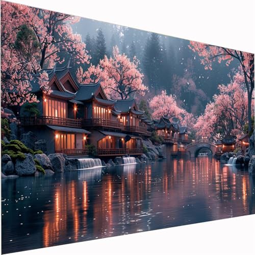 Diamond Painting See, Kirschblüten Diamond Painting Erwachsene Bilder Kit 5D DIY Diamonds Bastelset, QuadratDiamanten Malerei Stickerei Kreuzstich für Beginner für Home Wand Dekor 70x140cm Z1-72 Diamond Painting See, Kirschblüten Diamond Painting Erwachsene Bilder Kit 5D DIY Diamonds Bastelset, QuadratDiamanten Malerei Stickerei Kreuzstich für Beginner für Home Wand Dekor 70x140cm Z1-72 von Zhynfiie