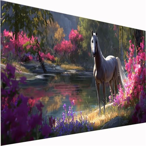 Diamond Painting Tier, Pferd Diamond Painting Erwachsene Bilder Kit 5D DIY Diamonds Bastelset, Quadrat Diamanten Malerei Stickerei Kreuzstich für Beginner für Home Wand Dekor Geschenk90x180cm Z1-892 von Zhynfiie