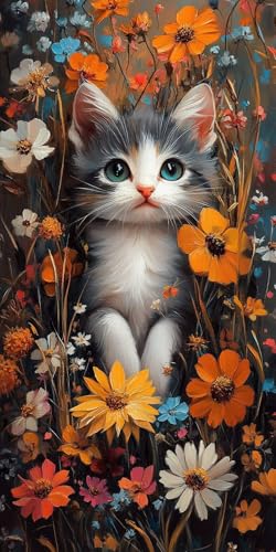 Malen Nach Zahlen Blume Katze,Malen Nach Zahlen Erwachsene Groß XXL 60x120cm,DIY Handgemalt Ölgemälde Bastelset für Anfänger mit 3 Pinseln und Acrylfarbe für Halloween Deko Geschenk,Ohne Rahmen F1-607 von Zhynfiie