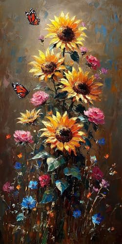 Malen Nach Zahlen Erwachsene, Anlage Malen Nach Zahlen Sonnenblume Paint by Numbers Bastelset DIY Handgemalt Ölgemälde Kit mit 3 Pinseln und Acrylfarbe für Deko Wohnzimmer, 90 x 40 Ohne Rahmen F1-586 von Zhynfiie