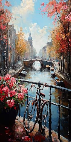 Malen Nach Zahlen Erwachsene, Fahrrad Malen Nach Zahlen Brücke Paint by Numbers Bastelset DIY Handgemalt Ölgemälde Kit mit 3 - Pinseln und Acrylfarbe für Deko Wohnzimmer, 40x80 cm Ohne Rahmen F1-602 von Zhynfiie