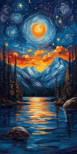Malen Nach Zahlen Sternenhimmel See, Malen Nach Zahlen Erwachsene Groß XXL 90x40cm, DIY Handgemalt Ölgemälde Bastelset für Anfänger mit 3 Pinseln und Acrylfarbe, Halloween Deko, Ohne Rahmen F1-609 von Zhynfiie
