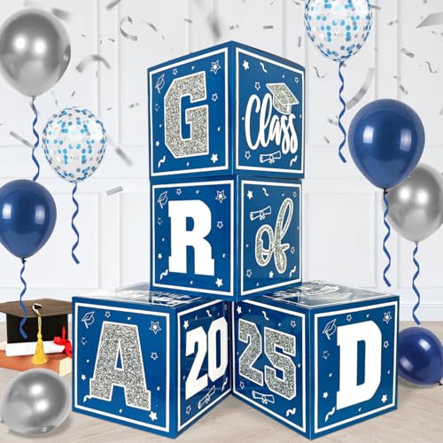 2025 Abschluss-Dekorationen, blaue und silberne Ballonboxen, Klasse 2025, Dekor mit "GRAD" und "CLASS OF 5,143.5 cm Buchstaben, Abschluss-Boxen für Abschlusskündigungen der High School und College 2025 Abschluss-Dekorationen, blaue und silberne Ballonboxen, Klasse 2025, Dekor mit "GRAD" und "CLASS OF 5,143.5 cm Buchstaben, Abschluss-Boxen für Abschlusskündigungen der High School und College von Zhynice