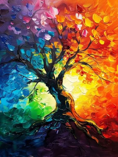 Baum Malen Nach Zahlen Blume Malen Nach Zahlen Erwachsene ohne Rahmen Handgemalt Olgemälde Set Mit 3 - Pinseln und Acrylfarbe Farbige Leinwand Paint by Numbers Adult für Deko Wohnzimmer 60x80cm -r205 von Zhyolei