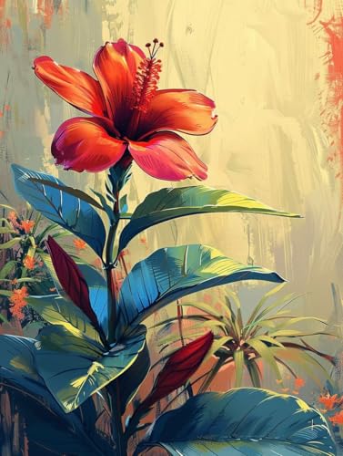 Blume Malen Nach Zahlen Blatt Malen Nach Zahlen Erwachsene ohne Rahmen Handgemalt Olgemälde Set Mit 3 - Pinseln und Acrylfarbe Farbige Leinwand Paint by Numbers Adult für Deko Wohnzimmer 60x80cm -t25F von Zhyolei
