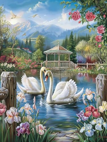 Blume Malen Nach Zahlen Schwan Malen Nach Zahlen Erwachsene mit Rahmen Handgemalt Olgemälde Set Mit 3 - Pinseln und Acrylfarbe Farbige Leinwand Paint by Numbers Adult Deko Wohnzimmer 100x135cm -w9N von Zhyolei