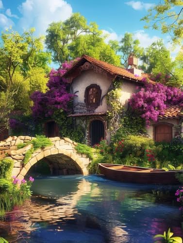 Haus Malen Nach Zahlen Blume Malen Nach Zahlen Erwachsene ohne Rahmen Handgemalt Olgemälde Set Mit 3 - Pinseln und Acrylfarbe Farbige Leinwand Paint by Numbers Adult für Deko Wohnzimmer 60x80cm -y369 von Zhyolei