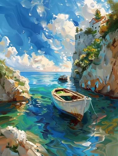 Landschaft Malen Nach Zahlen Boot Malen Nach Zahlen Erwachsene ohne Rahmen Handgemalt Olgemälde Set Mit 3 - Pinseln und Acrylfarbe Farbige Leinwand Paint by Numbers Adult Deko Wohnzimmer 70x95cm -w96 von Zhyolei