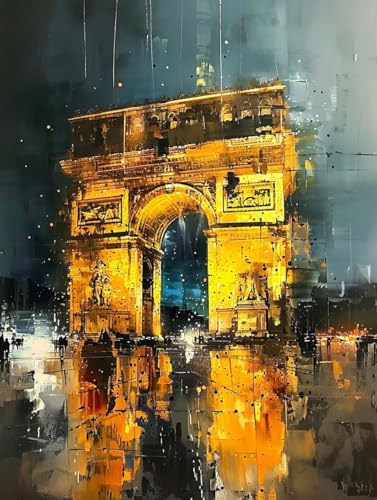 Malen Nach Zahlen Arc De Triomphe Malen Nach Zahlen Erwachsene Paris Paint by Numbers Mit 3 - Pinseln und Acrylfarbe Farbige Leinwand Kit für Kinder ab 9 10 Jahre Mädchen 100x135cm mit Rahmen -r61K von Zhyolei