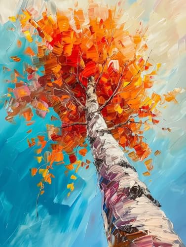 Malen Nach Zahlen Landschaft Malen Nach Zahlen Erwachsene Baum Paint by Numbers Mit 3 - Pinseln und Acrylfarbe Farbige Leinwand Kit für ab 9 Jahre Mädchen Handgemalt Olgemälde 50x65cm mit Rahmen -w63N von Zhyolei
