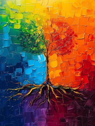 Malen Nach Zahlen Landschaft Malen Nach Zahlen Erwachsene Baum Paint by Numbers Mit 3 - Pinseln und Acrylfarbe Farbige Leinwand Kit für ab 9 Jahre Mädchen Handgemalt Olgemälde 50x65cm mit Rahmen -t57B von Zhyolei