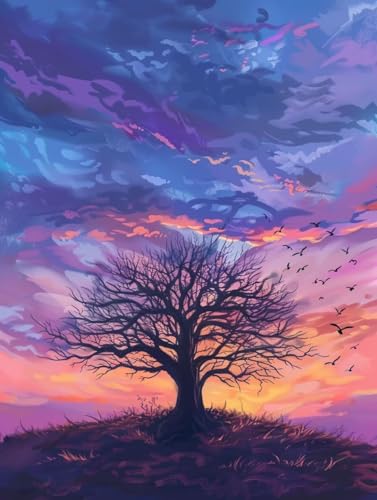 Malen Nach Zahlen Landschaft Malen Nach Zahlen Erwachsene Baum Paint by Numbers Mit Pinseln und Acrylfarbe Farbige Leinwand Kit für ab 9 Jahre Mädchen Handgemalt Olgemälde 100x135cm mit Rahmen -w589 von Zhyolei
