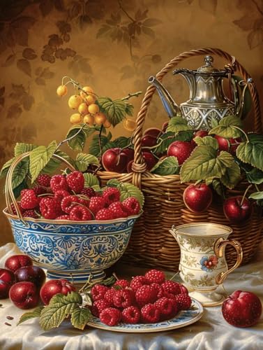 Malen Nach Zahlen Obst Malen Nach Zahlen Erwachsene Essen Paint by Numbers Mit 3 - Pinseln und Acrylfarbe Farbige Leinwand Kit für ab 9 Jahre Mädchen Handgemalt Olgemälde 100x135cm mit Rahmen -t338 von Zhyolei