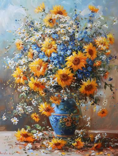 Malen Nach Zahlen Sonnenblume Malen Nach Zahlen Erwachsene Blume Paint by Numbers Mit Pinseln und Acrylfarbe Farbige Leinwand Kit für ab 9 Jahre Mädchen Handgemalt Olgemälde 70x95cm ohne Rahmen -r623 von Zhyolei