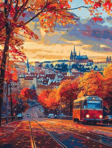 Malen Nach Zahlen Stadt Malen Nach Zahlen Erwachsene StraßE Paint by Numbers Mit 3 - Pinseln und Acrylfarbe Farbige Leinwand Kit für ab 9 Jahre Mädchen Handgemalt Olgemälde 100x135cm mit Rahmen -y45P von Zhyolei