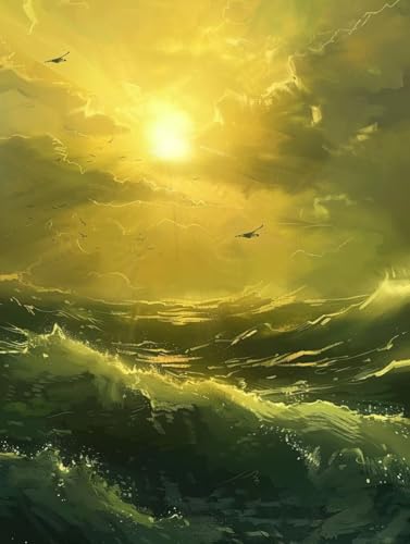 Meer Malen Nach Zahlen Sonnenuntergang Malen Nach Zahlen Erwachsene mit Rahmen Handgemalt Olgemälde Set Mit 3 - Pinseln und Acrylfarbe Farbige Leinwand Paint by Numbers Deko Wohnzimmer 100x135cm -y314 von Zhyolei