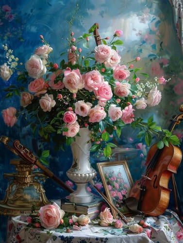 Violine Malen Nach Zahlen Blume Malen Nach Zahlen Erwachsene ohne Rahmen Handgemalt Olgemälde Set Mit 3 - Pinseln und Acrylfarbe Farbige Leinwand Paint by Numbers Adult Deko Wohnzimmer 50x65cm -r18Y von Zhyolei