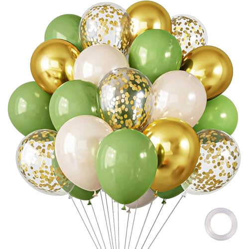 30 Stück Salbeigrün und Gold Luftballons Verschiedene Größen 30,5 cm 10 Zoll mit Gold Konfetti Ballons Kit für Geburtstag Baby Shower Abschlussfeier Hochzeit Party Dekoration von Zi Lan