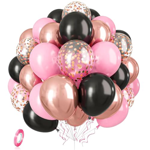 30 Stück rosa schwarze und rotgoldene Luftballons in verschiedenen Größen 30,5 - 25,4 cm Metallic Rose Gold Konfetti Ballons Kit für Hochzeit Bachelorette Prinzessin Mädchen Thema Geburtstag Party von Zi Lan