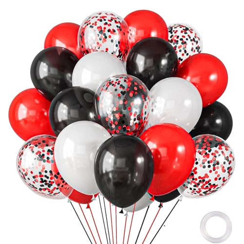 30pcs Rot Schwarz Weiß Luftballons Verschiedene Größen 30,5 cm 10 Zoll mit Rot Schwarz Konfetti Ballons Kit für Geburtstag Baby Shower Abschlussfeier Hochzeit Party Dekoration von Zi Lan