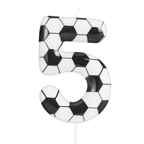 Fußball-Geburtstagskerzen zum 5. Geburtstag, Party-Dekoration, Fußball-Geburtstagskuchenkerzen für Jungen, Mädchen, Kinder, Sport-Mottoparty-Zubehör von Zi Lan
