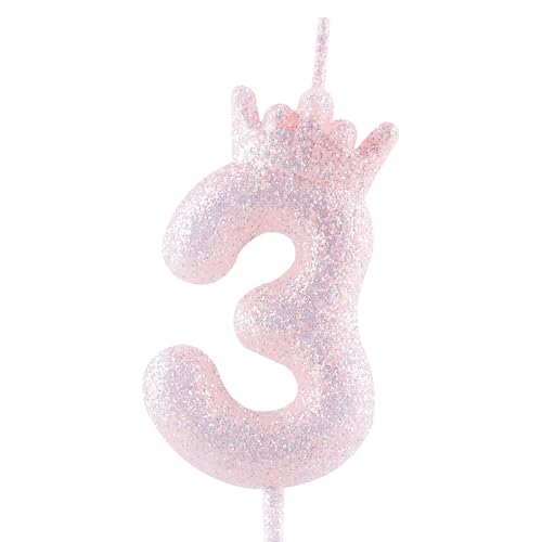 Glitzernde lila Krone Geburtstagskerze, 3. glitzernde lila Geburtstagskerze mit Zahl für Tortenverzierungen für Mädchen, Themenparty, Hochzeitstag, Feierlichkeiten von Zi Lan