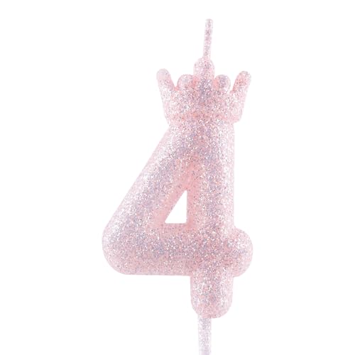 Glitzernde lila Krone Geburtstagskerze, 4. glitzernde lila Geburtstagskerze mit Zahl für Tortenverzierungen für Mädchen, Themenparty, Hochzeitstag, Feierlichkeiten von Zi Lan